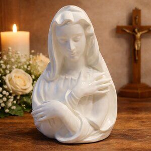 Vintage Napco Madonna Ceramic Vase – White Veiled Woman Mary Figurine –Japan MCM